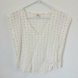 a.n.a Off White Linen Blend Sleeveless Blouse Geometric Pattern Women’s S